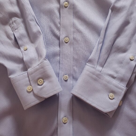 M&S Collection Shirt Mens 17 Blue Long Sleeve Button Down Cotton Performance - Picture 6 of 10